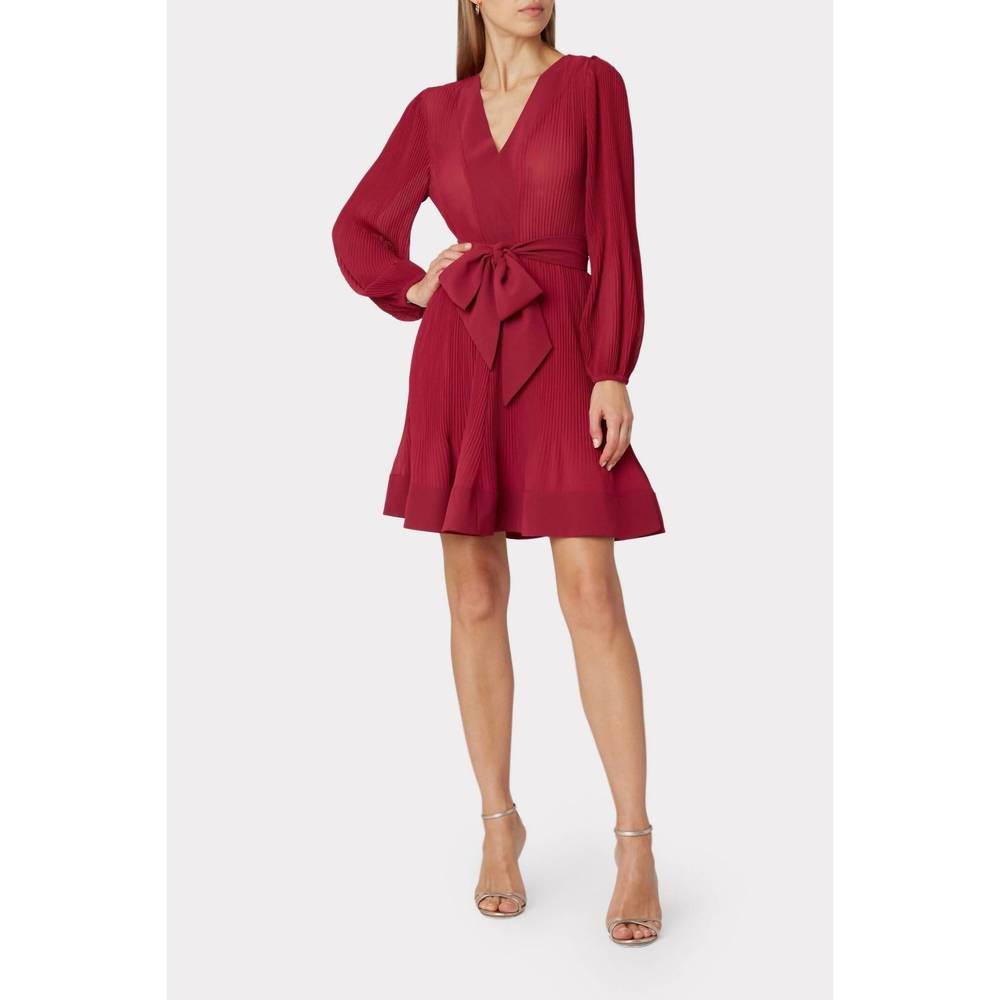 NEW MILLY liv solid pleated dress in raspberry